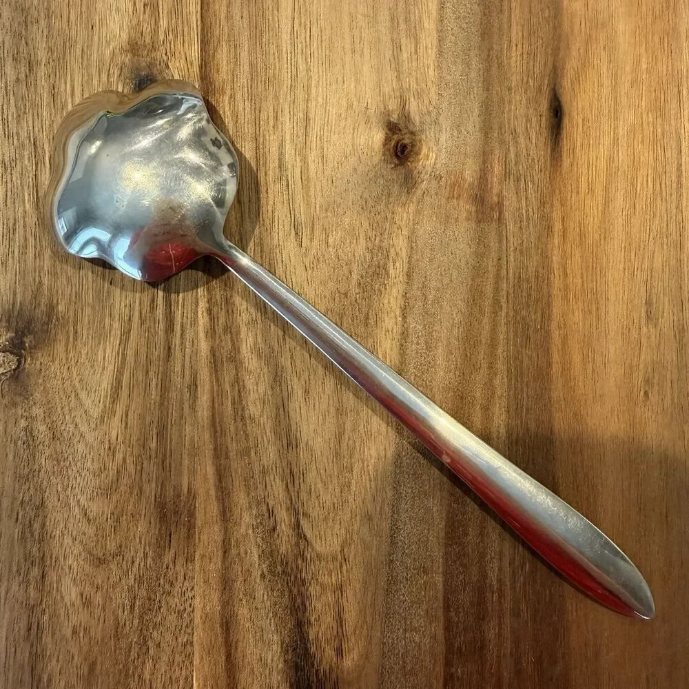 Vintage Brass? Silver‎ Plate? Flower Shaped Spoon Tea Spoon Scalloped Glossy